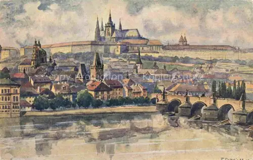 AK / Ansichtskarte ENGELMueLLER F. Kuenstlerkarte Praha Prague Panorama Hradcan a Male Strany 