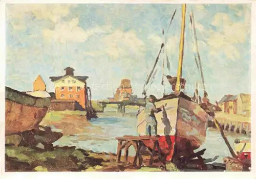 AK / Ansichtskarte JOHANNSEN A. Kuenstlerkarte Husum Husumer Hafen Boote