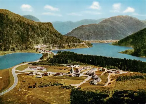 AK / Ansichtskarte Fall  Sylvensteinsee Lenggries Bad Toelz Bayern Sylvensteinsee Neu-Fall Faller-Klammbruecke Stausee Bruecke Berge Wald Alpendorf