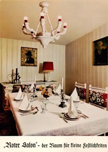 AK / Ansichtskarte Treffelstein Waldmuenchen Cham Bayern Katharinenhof Hotel-Restaurant-Café Roter-Salon Festlichkeiten Kronleuchter Gemaelde Gedeckter-Tisch Bayerischer-Wald