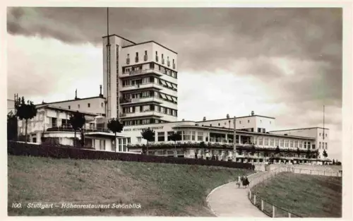 AK / Ansichtskarte STUTTGART  CITY Hoehenrestaurant-Schoenblick Hochhaus Modernismus Weg Passanten Terrasse