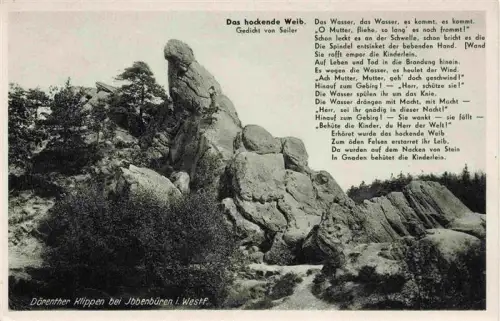AK / Ansichtskarte Ibbenbueren NRW Doerenther-Klippen Das-hockende-Weib Felsen Kiefernwald Gedicht-Seiler