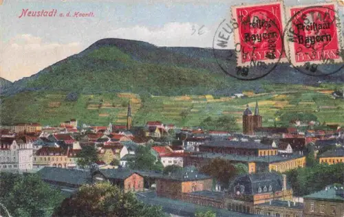AK / Ansichtskarte Neustadt Weinstrasse Haardt Stadtpanorama Weinberge Haardt-Gebirge Kirchen Altstadt Daecher handkoloriert