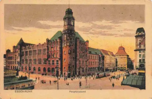 AK / Ansichtskarte EssEN  Ruhr Hauptpostamt Strassenbahn Platz Passanten Historismus Turm Gruenderzeit
