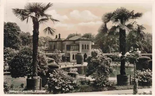 AK / Ansichtskarte WILHELMA Bad Cannstatt STUTTGART Wilhelma Botanischer-Garten Palmen Teich Parkanlage Maurischer-Stil S/W-Foto