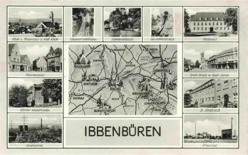 AK / Ansichtskarte Ibbenbueren NRW Sommerrodelbahn Schwanenteich Hockendes-Weib Rathaus Marktplatz Kloster-Waldfrieden St-Josefsstift Kraftwerk Preussag Landkarte Mehrbildkarte