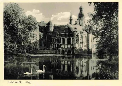 AK / Ansichtskarte Darfeld Rosendahl NRW Schloss-Darfeld Wasserburg Schlossteich Schwaene Westfalen Spiegelung Tuerme Historismus