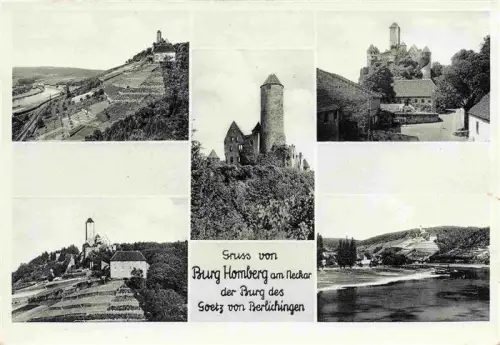 AK / Ansichtskarte Burg Hornberg Burg-Hornberg Neckar Goetz-von-Berlichingen Weinberg Burgruine Rundturm Mehrbildkarte
