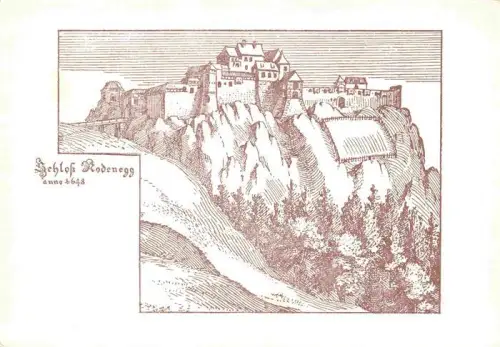 AK / Ansichtskarte Rodenegg Schloss Brixen Bressanone Suedtirol IT Schloss-Rodenegg Burg Fels Zeichnung historisch anno-1648 Wald Huegel