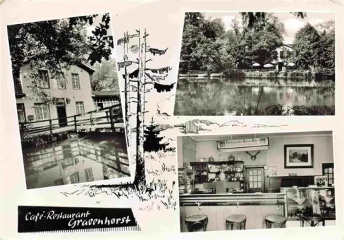 AK / Ansichtskarte Gravenhorst Hoerstel NRW Café-Restaurant-Kloster-Gravenhorst Teich Bruecke Bootsverleih Bar Innenraum Dortmunder-Actien-Bier Terrasse