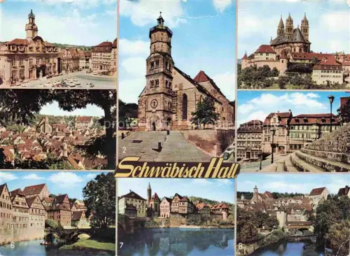 AK / Ansichtskarte Schwaebisch Hall BW Rathaus St-Michaelskirche Comburg Marktplatz Freitreppe Kocher Fachwerkhaeuser Mehrbildkarte