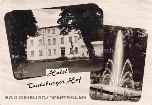 AK / Ansichtskarte BAD DRIBURG NRW Hotel-Teutoburger-Hof Kurpark Springbrunnen Westfalen Hotelfassade