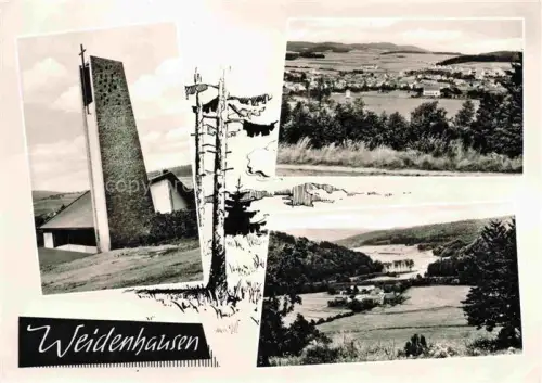 AK / Ansichtskarte Weidenhausen Gladenbach Salzboedetal Hessen Kirche Kirchturm Dorf Huegel Wald Tal Mehrbildkarte
