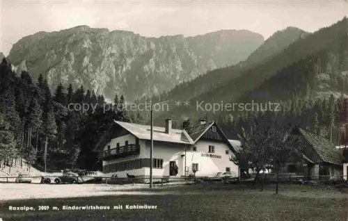 AK / Ansichtskarte Raxalp Rax-Schneeberg-Gruppe Niederoesterreich AT Raxalpe Binderwirtshaus Kahlmaeuer Berge Wald Gasthaus Autos