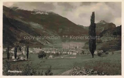 AK / Ansichtskarte Poschiavo GR Panorama Kirche Pappeln Tal Berge Dorf
