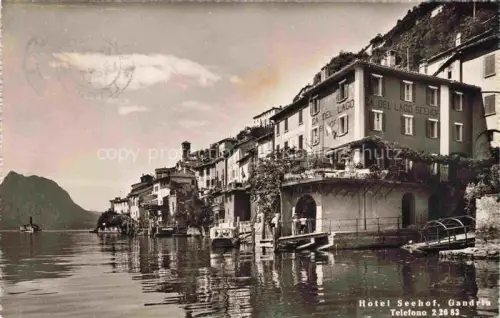 AK / Ansichtskarte Gandria Lago di Lugano TI Hotel-Seehof Luganersee Uferpromenade Haeuser Boote Berge