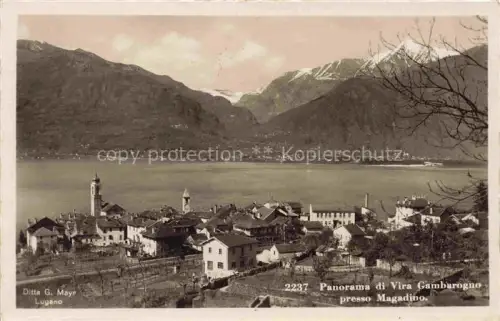 AK / Ansichtskarte Vira-Gambarogno Locarno TI Lago-Maggiore Berge Schneeberge Dorf Kirche Haeuser Gambarogno Magadino