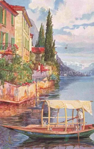 AK / Ansichtskarte Oria  Lago di Lugano TI Villa-Fogazzaro Lago-di-Lugano Boot Gondoliere Zypressen Haeuser Berge Gemaelde