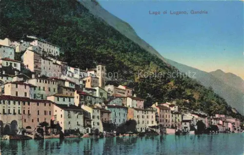 AK / Ansichtskarte Gandria Lago di Lugano TI Lago-di-Lugano Dorf Haeuser Kirche Fels Wasser Handkoloriert