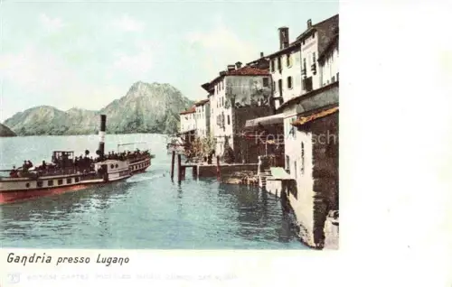 AK / Ansichtskarte Gandria Lago di Lugano TI Lago-di-Lugano Dampfschiff Berge Haeuser Ufer Anlegesteg
