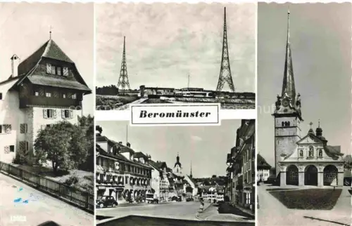 AK / Ansichtskarte Beromuenster Sursee LU Schloss Sendemasten Hauptstrasse Kirche Mehrbildkarte