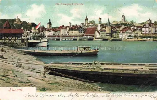 AK / Ansichtskarte LUZERN  LU Dampfschifflaende Reuss Dampfschiff Kapellbruecke Wasserturm Altstadt Boote