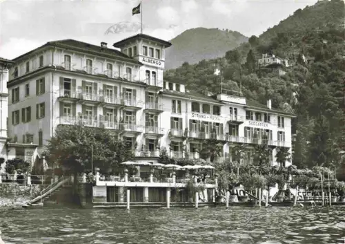 AK / Ansichtskarte LUGANO Lago di Lugano TI Strandhotel-Seegarten Albergo Hotel Lugano-Lido See Berge Bootsanleger
