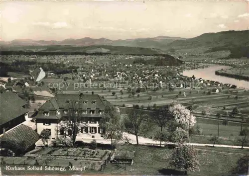 AK / Ansichtskarte Mumpf AG Kurhaus Solbad-Schoenegg Rhein Dorf Panorama Berge Felder