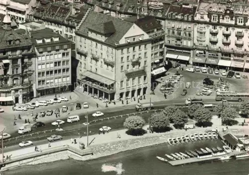 AK / Ansichtskarte LUZERN  LU Luftbild Stadtplatz Uferpromenade Boote Autos Restaurant-Schwanen Geschaefte