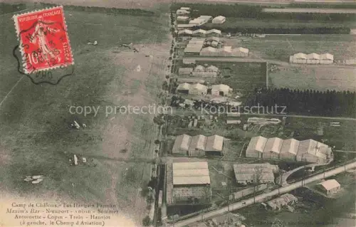 AK / Ansichtskarte Camp de Chalons Chalons-en-Champagne 51 Marne Hangars-Farman Champ-d Aviation Nieuport Voisin Antoinette Flugzeuge Flugfeld Zelte Militaerlager