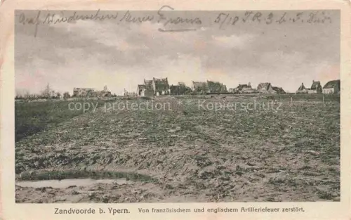AK / Ansichtskarte Zandvoorde Sandvoorde Zonnebeke Ypern Belgie Artilleriefeuer Kriegszerstoerung WWI Dorf Felder Niemandsland Kriegs-Erinnerungs-Karte