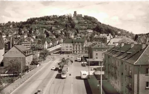 AK / Ansichtskarte Durlach Karlsruhe Baden BW Endhaltestelle Strassenbahn Turmberg Stadtansicht Strasse Autos Bus