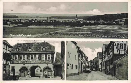 AK / Ansichtskarte Kleestadt Gross-Umstadt Hessen Dorfansicht Kirche Gehoeft Fachwerk Strasse Baeckerei Odenwald Felder