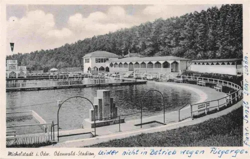 AK / Ansichtskarte Michelstadt Odenwald Hessen Odenwald-Stadion Schwimmbad Freibad Becken Wald Odenwald