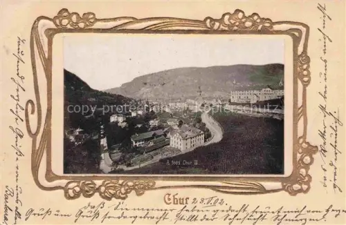 AK / Ansichtskarte CHUR Coire GR Talblick Kirche Strasse Gebaeude Berge Huegel