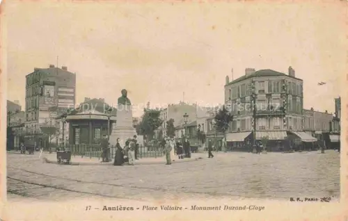 AK / Ansichtskarte ASNIERES-SUR-SEINE 92 Hauts-de-Seine Place-Voltaire Monument-Durand-Claye Denkmal Kiosk Passanten Geschaefte Strassenszene