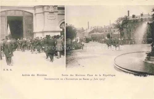 AK / Ansichtskarte REIMS 51 Marne Exposition-de-Reims Place-de-la-République Ministres Brunnen Menschenmenge Kavallerie