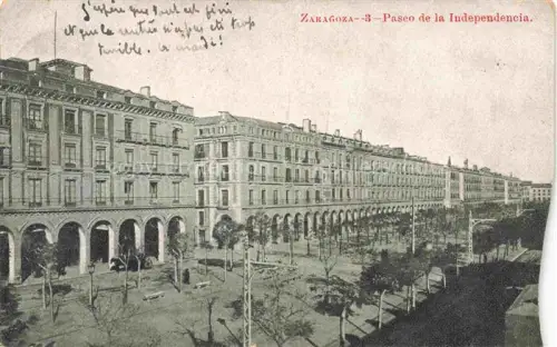 AK / Ansichtskarte ZARAGOZA Saragossa ES Paseo-de-la-Independencia Promenade Arkaden Gebaeude Baeume