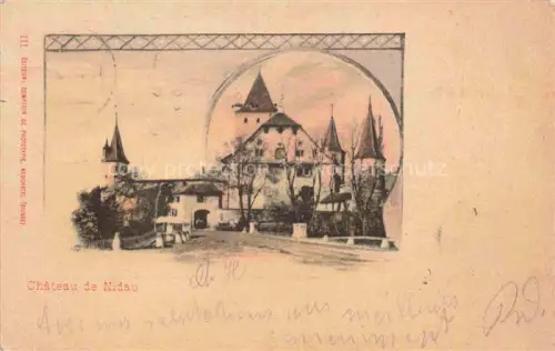 AK / Ansichtskarte Nidau Niedau Bielersee Lac de Bienne BE Château-de-Nidau Schloss Tuerme Torbogen Baeume handkoloriert