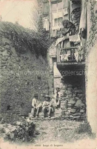 AK / Ansichtskarte LUGANO Lago di Lugano TI Lago-di-Lugano Dorfgasse Steinmauern Balkon Waesche Dorfbewohner Kinder
