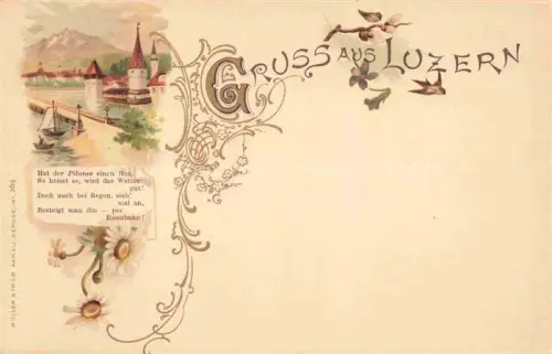 AK / Ansichtskarte LUZERN  LU Kapellbruecke Wasserturm Pilatus See Segelboot Lithographie Gedicht