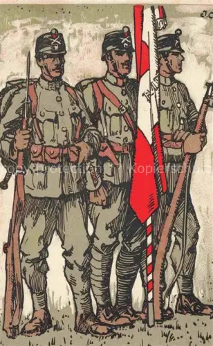 AK / Ansichtskarte Varembé Genève Soldaten Schweizer-Uniform Fahne Lithographie Sous-Officiers Infanterie