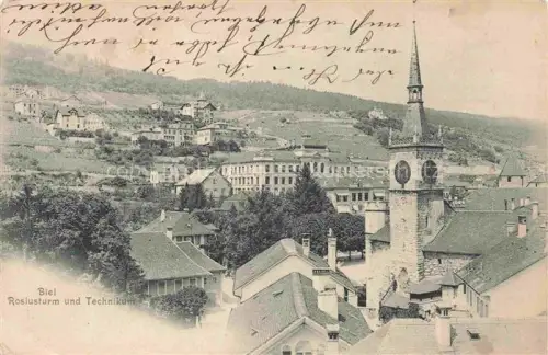 AK / Ansichtskarte Biel Bienne BE Rosiusturm Technikum Stadtansicht Weinberge Daecher Uhrturm