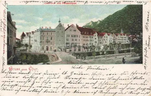AK / Ansichtskarte CHUR Coire GR Oberthof Pressurqual Gruss-aus Haeuser Berge Strasse Handkolorierung