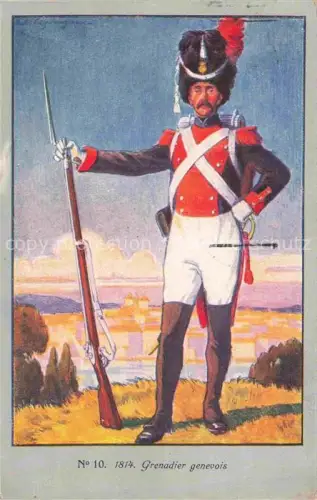 AK / Ansichtskarte Genf  GENEVE GE Grenadier-genevois Soldat Uniform Gewehr Centenaire-Reunion Kunstkarte 1814