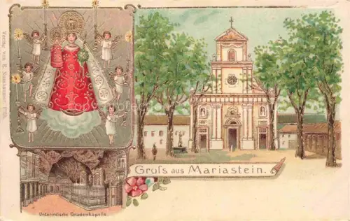 AK / Ansichtskarte MARIASTEIN Maria-Stein Dorneck SO Klosterkirche Unterirdische-Gnadenkapelle Madonna Engel Baume Wallfahrt Gruss-aus Litho