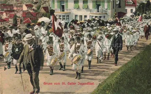 AK / Ansichtskarte St Gallen SANKT GALLEN SG Jugendfest Umzug Trommelkorps Fahne Kinder Festzug Kapelle