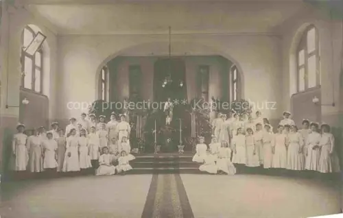 AK / Ansichtskarte BAD HONNEF Rhein-Sieg-Kreis NRW Kommunion Maedchen Kirche Altar Innenraum Gruppenphoto weisse-Kleider Kapelle