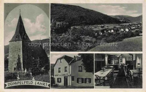 AK / Ansichtskarte Duempelfeld Ahrweiler Rheinland-Pfalz Kirche Gasthof-zur-Linde Panorama Gastraum Dorf Ahr Friedhof