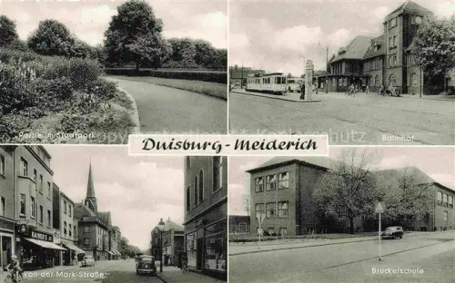 AK / Ansichtskarte Meiderich DUISBURG Stadtpark Bahnhof von-der-Mark-Strasse Brueckelschule Strassenbahn Kaiser-Geschaft Mehrbildkarte